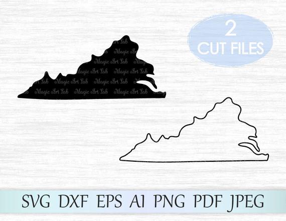 570x440 Virginia State Virginia Silhouette Virginia Vector Etsy