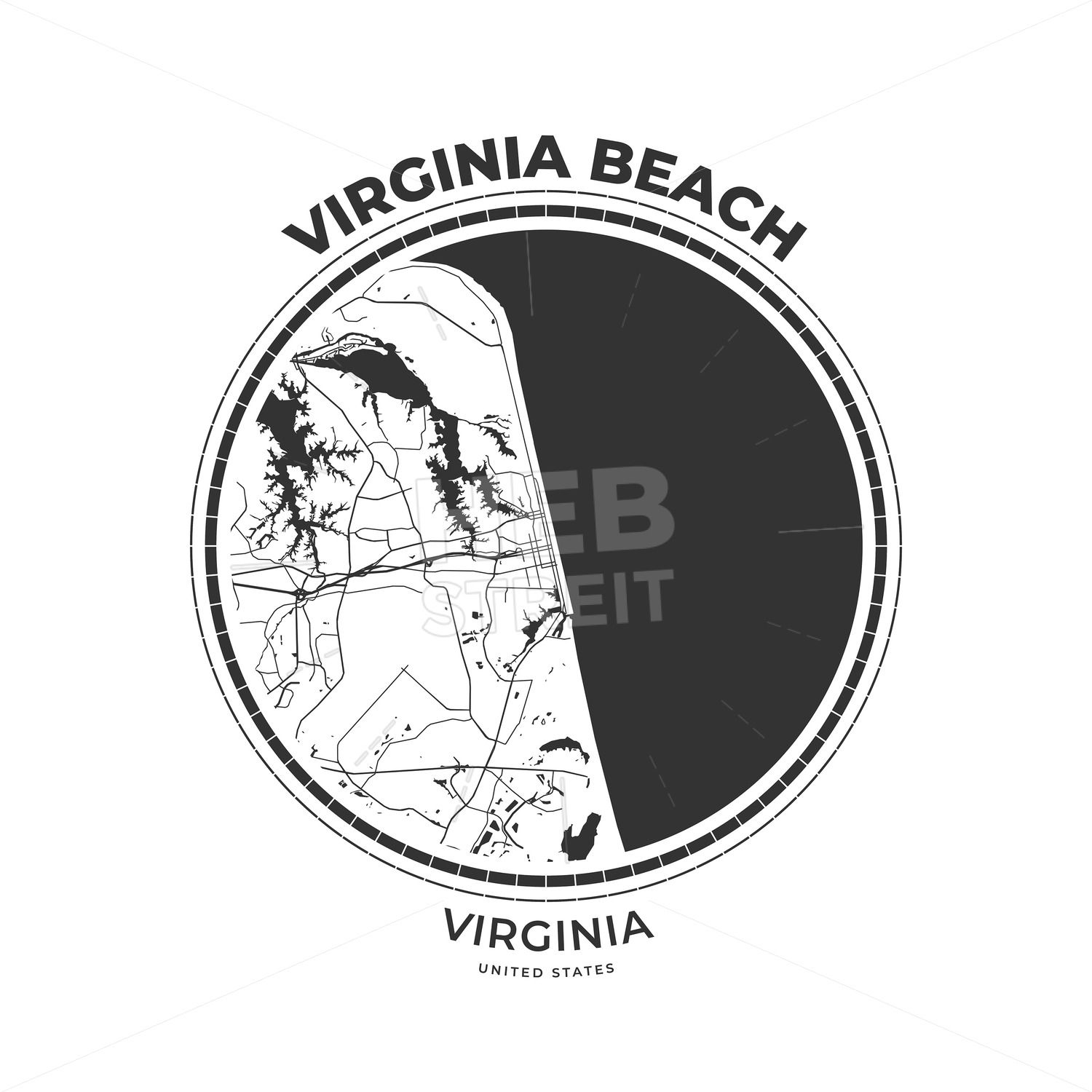 1500x1500 T Shirt Map Badge Of Virginia Beach, Virginia In Print Fashion