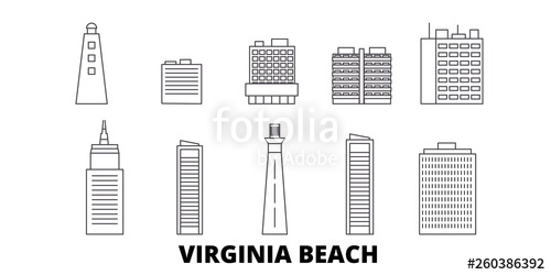 500x250 United States, Virginia Beach Flat Travel Skyline Set United