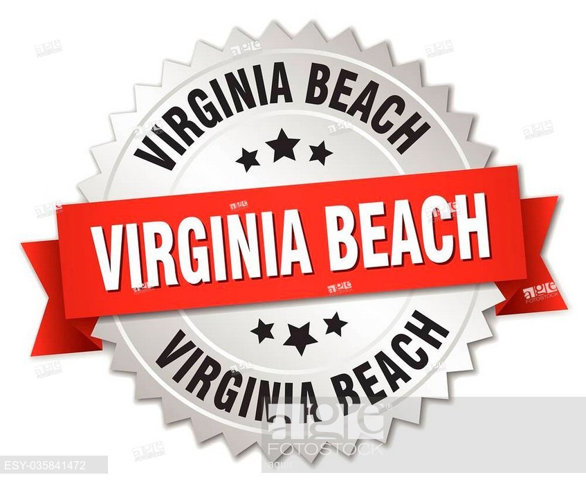 847x699 Virginia Beach Round Silver Badge With Red Ribbon, Stock Vector