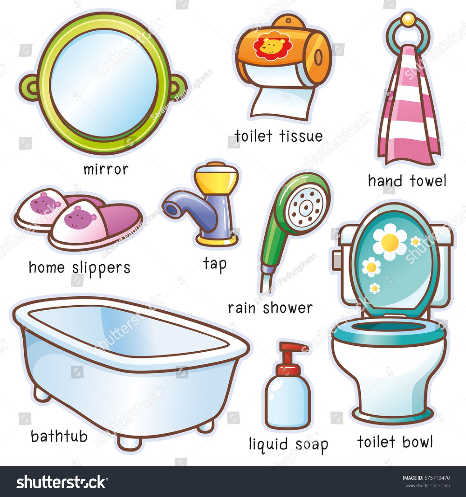 1500x1600 Vector Illustration Of Cartoon Bathroom Element Vocabulary