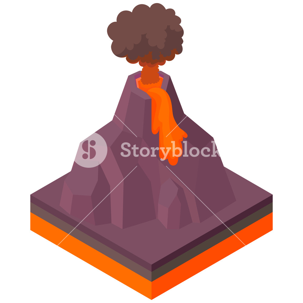 1000x1000 Volcano Erupting Icon In Cartoon Style On A White Background