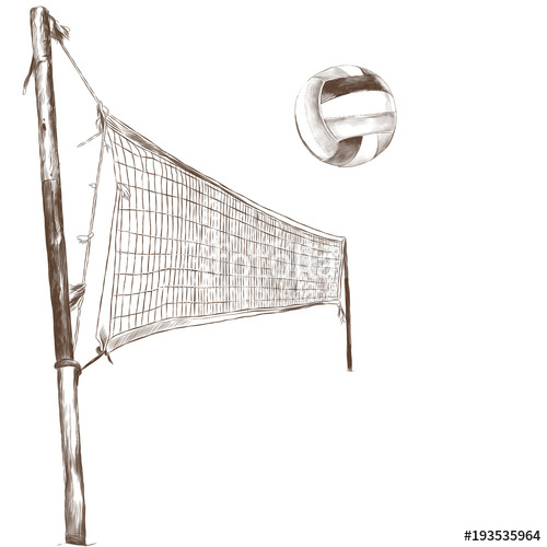 500x500 Volleyball Net And Volleyball Ball In Flight, Sketch Vector
