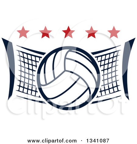 450x470 Clipart Of A Volleyball And Net With Red Stars