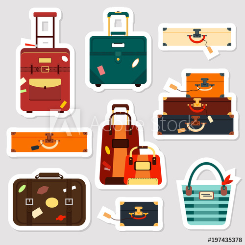 500x500 Travel Bags Stickers And Patches Collection Vector Illustration
