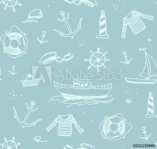 500x476 Marine Drawings, Seamless Pattern, Color, Light, Gray, Vector
