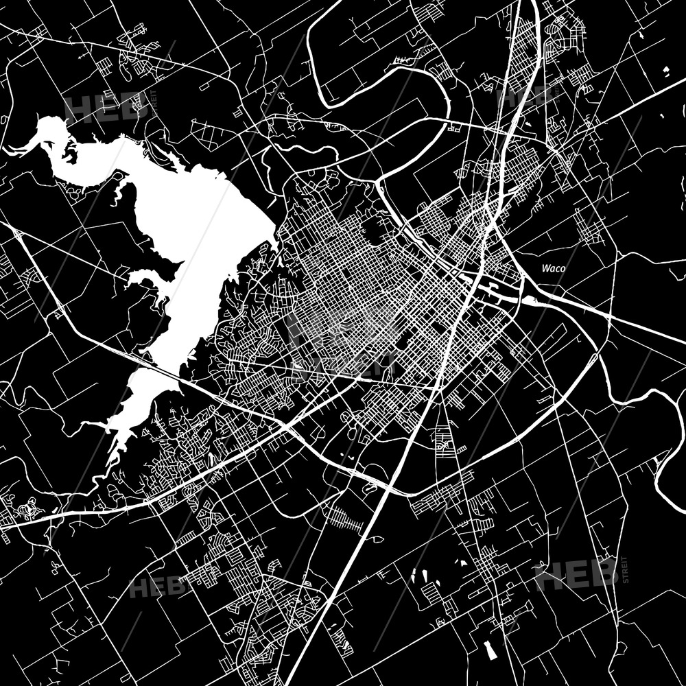 1000x1000 Waco, Texas, Downtown Map, Dark Hebstreits Sketches