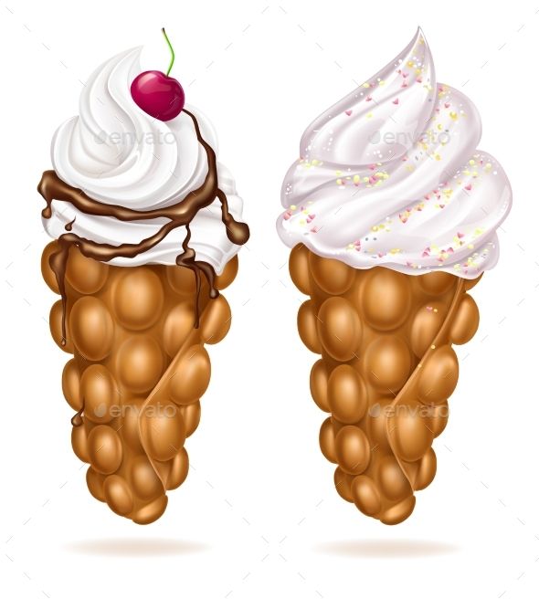 590x656 Bubble Waffles With Cream And Toppings Vector