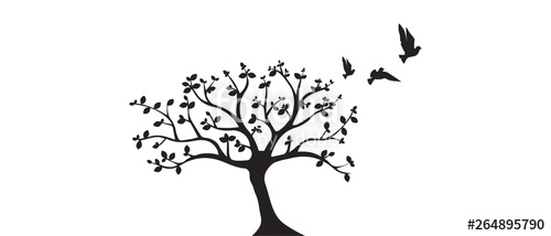 500x214 Flying Birds On Tree Vector, Wall Decals, Birds Silhouette, Birds