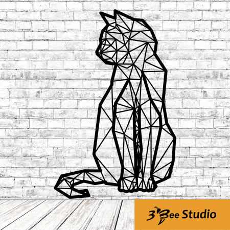450x450 Geometric Sitting Cat Wall Art Plan Vector Op For Cnc