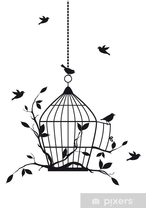 490x700 Free Birds With Open Birdcage, Vector Wall Mural