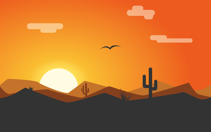710x444 Download Wallpapers Desert, Sunset, Art, Bright Sun, Minimal