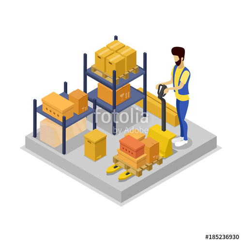 500x500 Warehouse Management Isometric Icon With Workers Storage