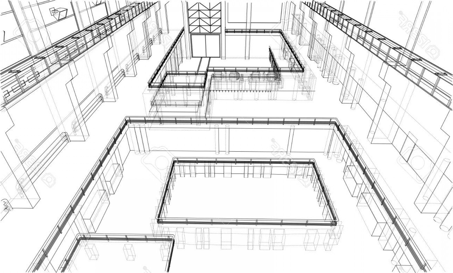 1560x942 Photostock Vector Warehouse Sketch Rendering Wire Frame Style