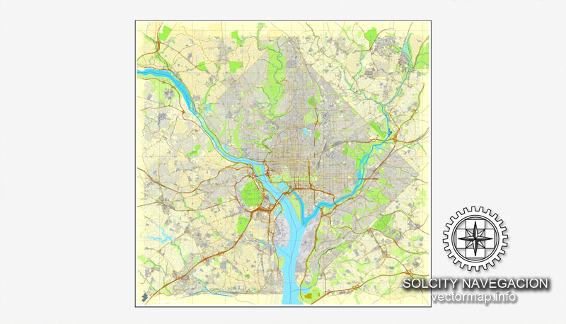 800x458 Washington Dc Map Us Printable Vector City Plan Full Editable
