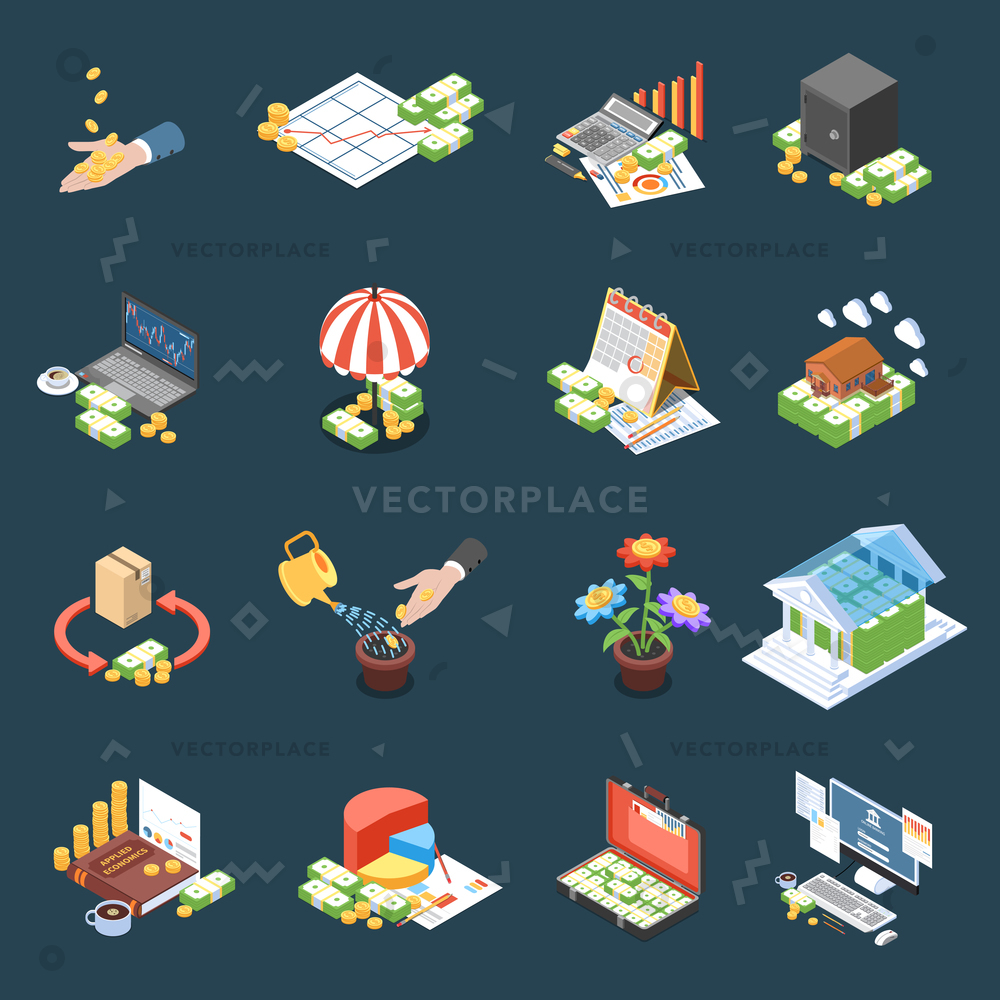 1000x1000 Wealth Management Isometric Icons Financial Statistics Vector