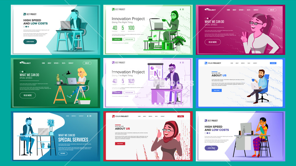 1000x563 Website Design Template Set Vector Business Interface Responsive