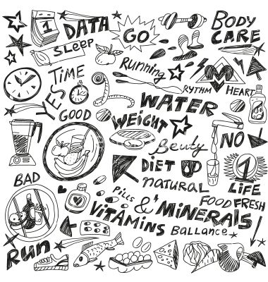 380x400 Health Diet Doodles Set Vector Graphic Reference For Signs