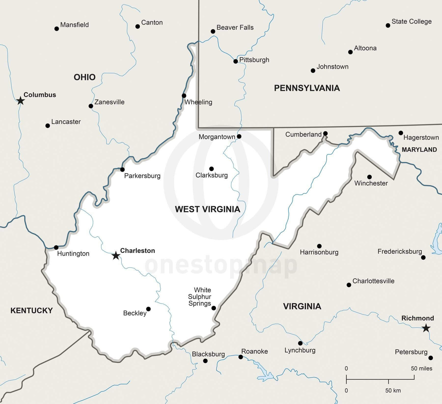 1800x1646 Vector Map Of West Virginia Political One Stop Map