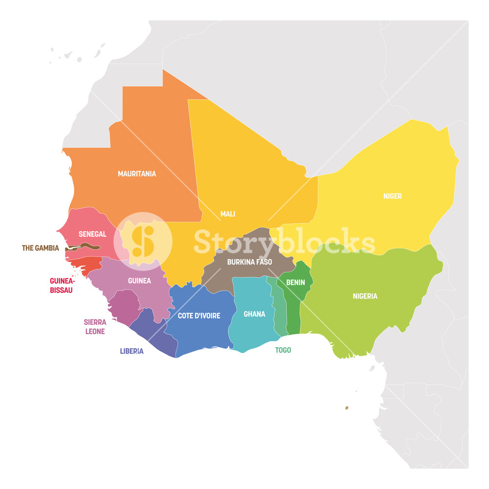 1000x1000 West Africa Region Colorful Map Of Countries In Western Africa