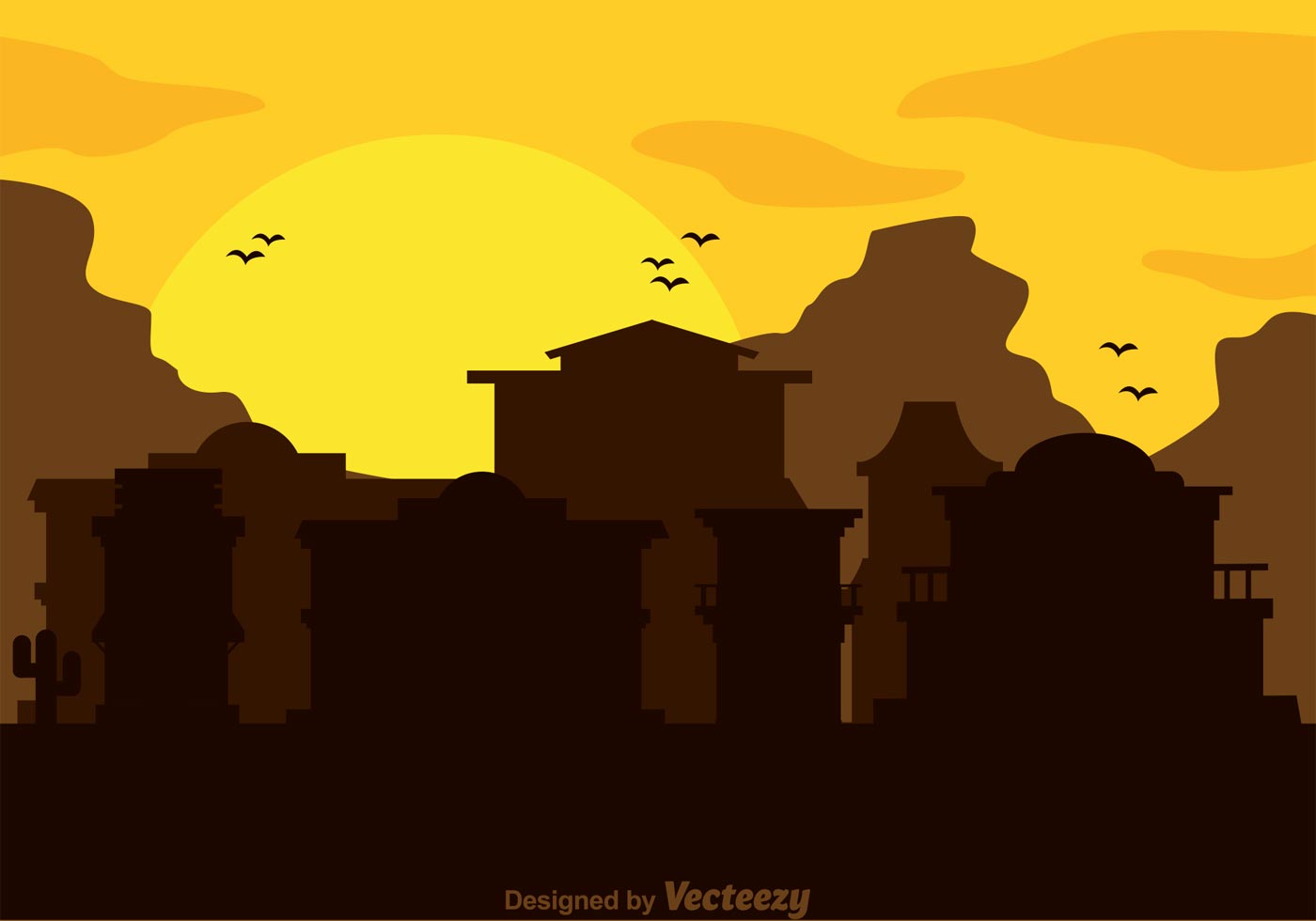 1400x980 Old Western Town Silhouette Vector