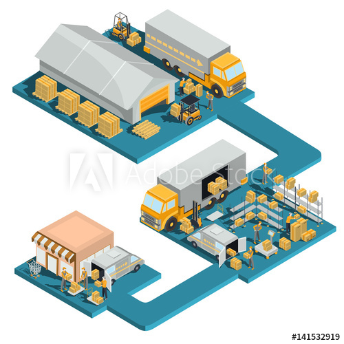 500x500 Vector Isometric Logistic And Delivery Illustration Process