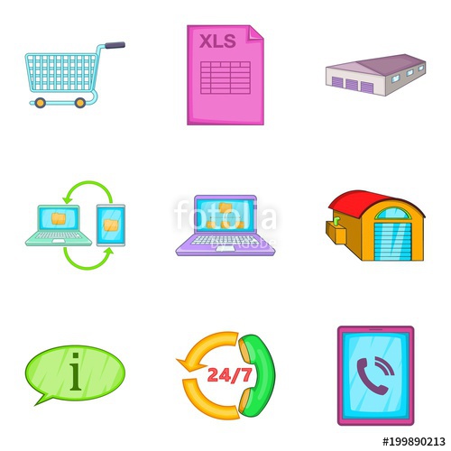 500x500 Wholesale Warehouse Icons Set, Cartoon Style Stock Image