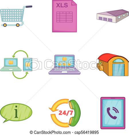 450x470 Wholesale Warehouse Icons Set, Cartoon Style Wholesale Warehouse