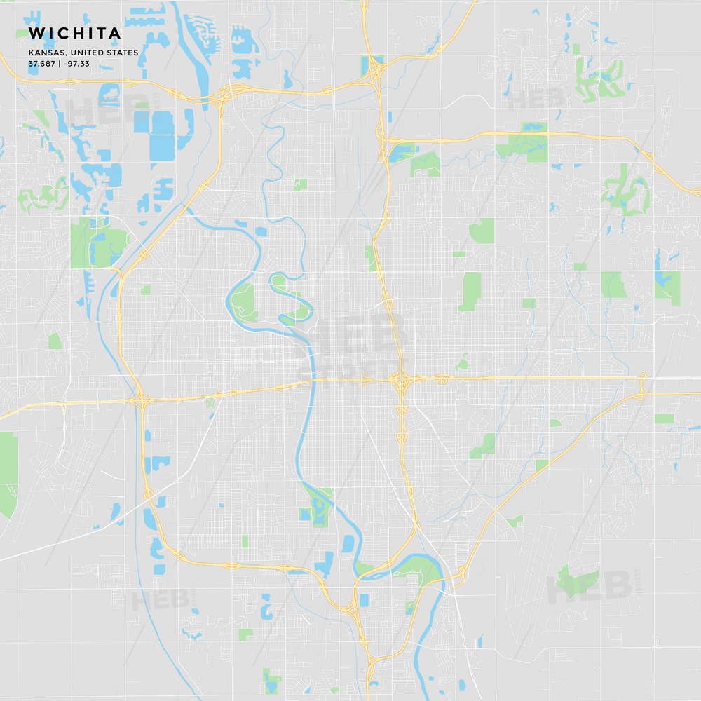 1000x1000 Printable Street Map Of Wichita, Kansas Hebstreits Sketches