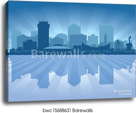 453x379 Wichita Kansas City Skyline Vector Silhouette, Canvas Print