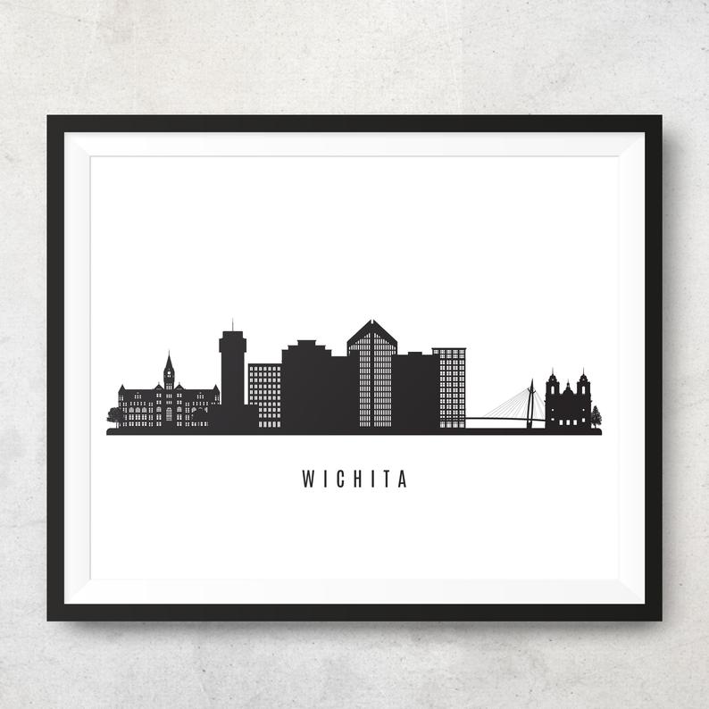 794x794 Wichita Skyline Printable Wichita Kansas Black White Wall Etsy