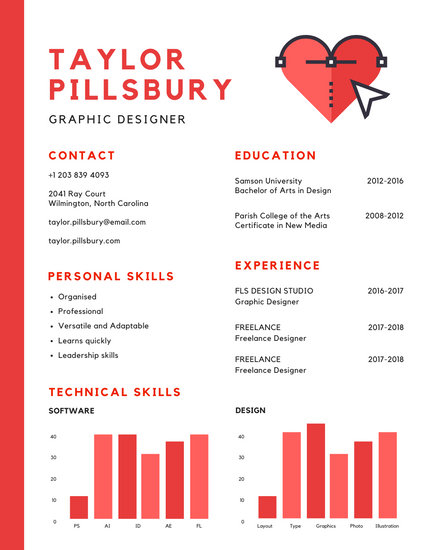 425x550 Red And White Heart Vector Infographic Resume