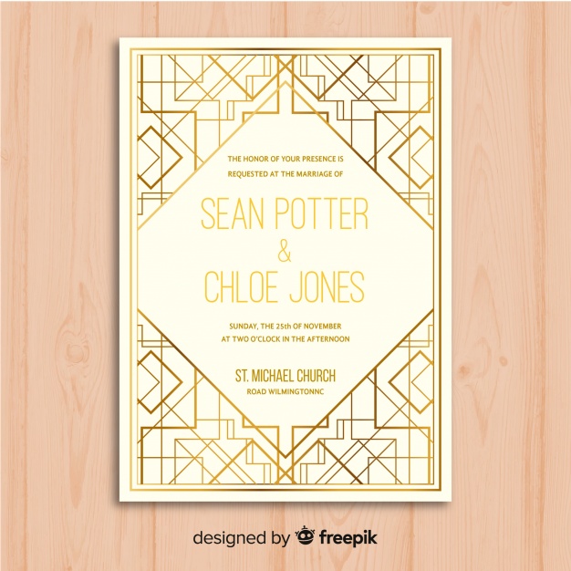 626x626 Wedding Invitation Template With Elegant Art Deco Design Vector