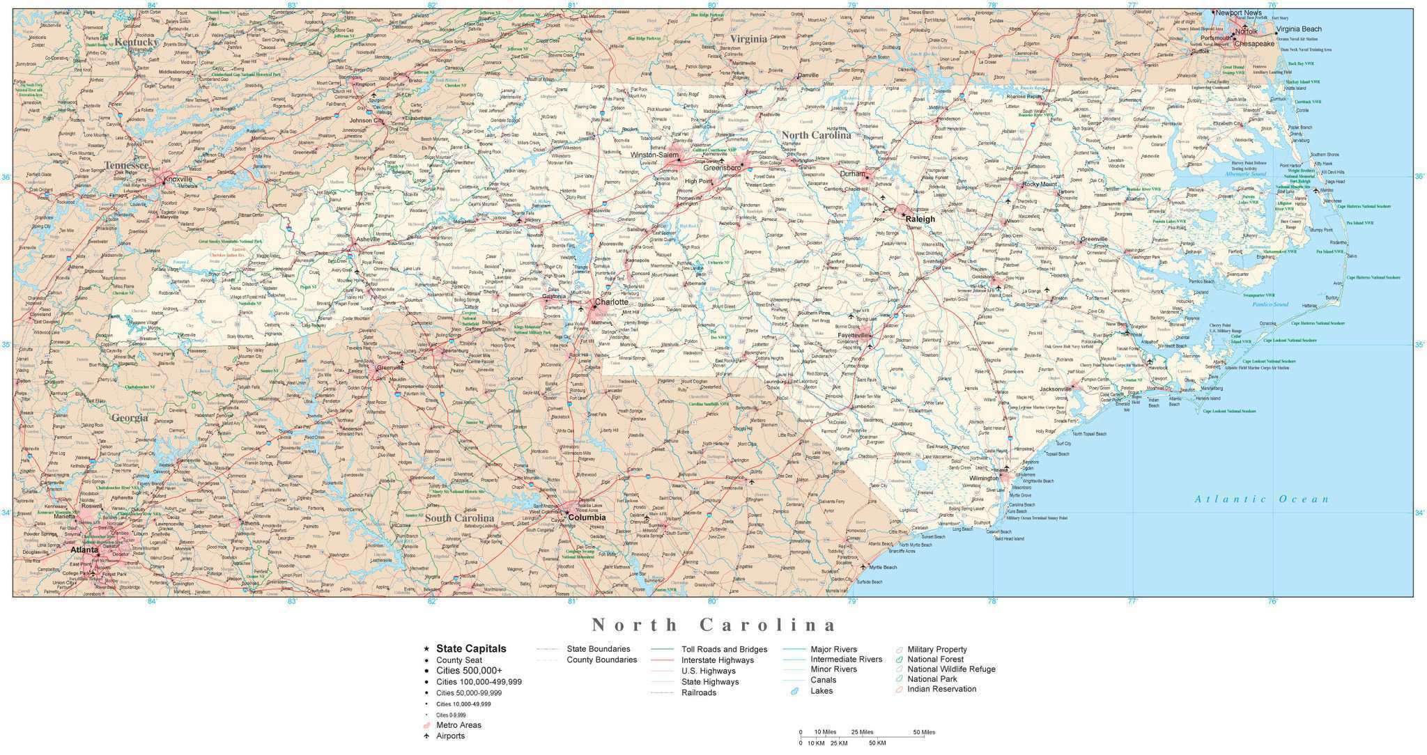 2048x1084 North Carolina Detailed Map In Adobe Illustrator Vector Format