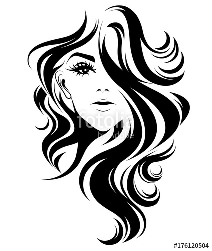 423x500 Women Long Hair Style Icon, Logo Women On White Background Stock