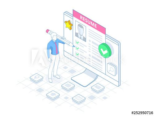 500x375 Isometric Man And Cv Resume Documents Recruiting Advertisement