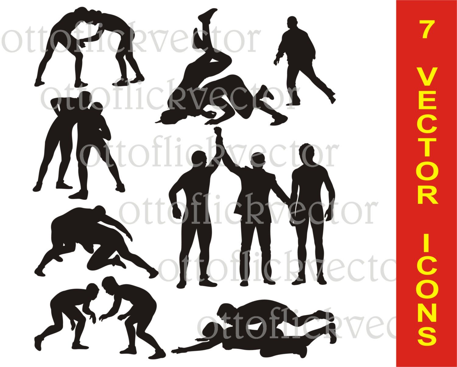 1500x1205 Wrestling Vector Silhouettes, Clipart Cdr, Png
