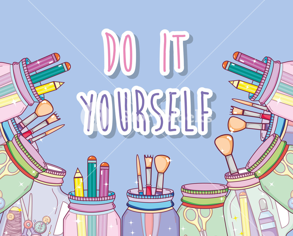 1000x807 Do It Yourself Crafts With Mason Jar Concept Vector Illustration