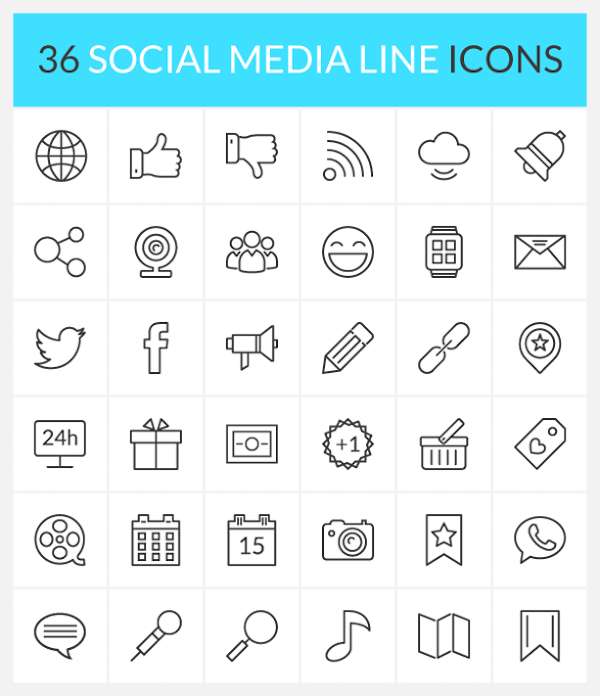 600x696 Exclusive Freebie Social Media Line Icon Set