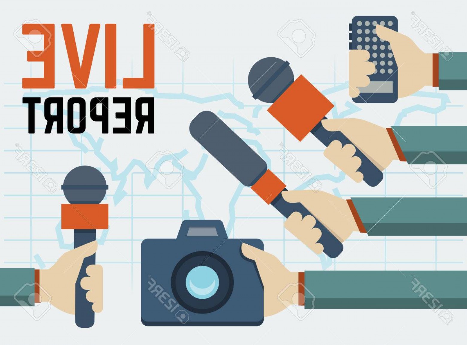 1560x1155 Photostock Vector Vector Live Report Live News Concept Hands