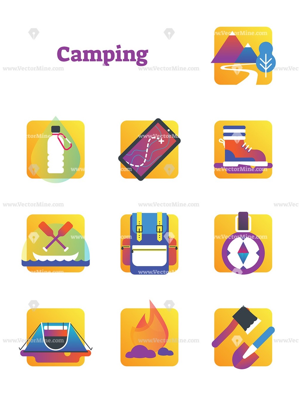 1024x1343 Free Nature Outdoor Camping Vector Icons Collection