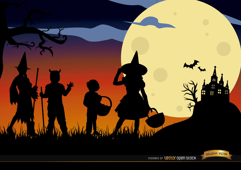 838x591 Halloween Kids In Costumes Silhouettes Download This Free
