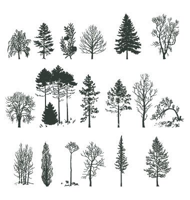 380x400 Tree Silhouette Collection Vector
