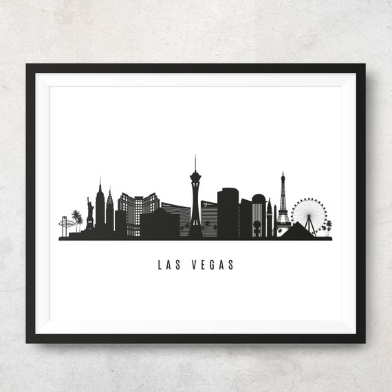 570x570 Las Vegas Skyline Printable Las Vegas Black White Wall Art Etsy