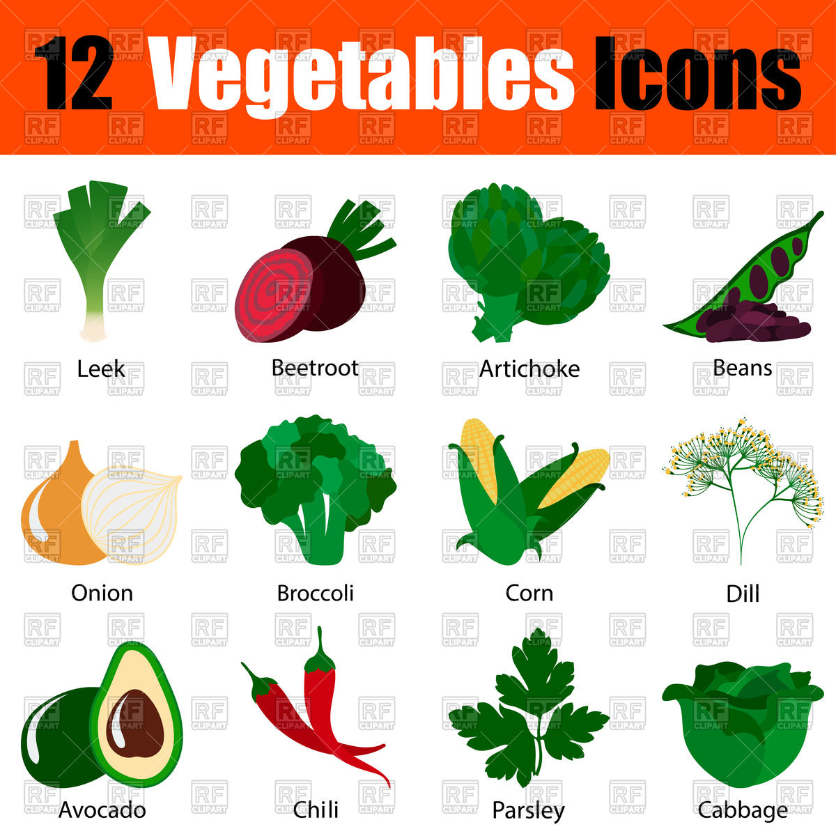 1200x1200 Flat Design Vegetables Icon Set Vector Image Of Food And Beverages