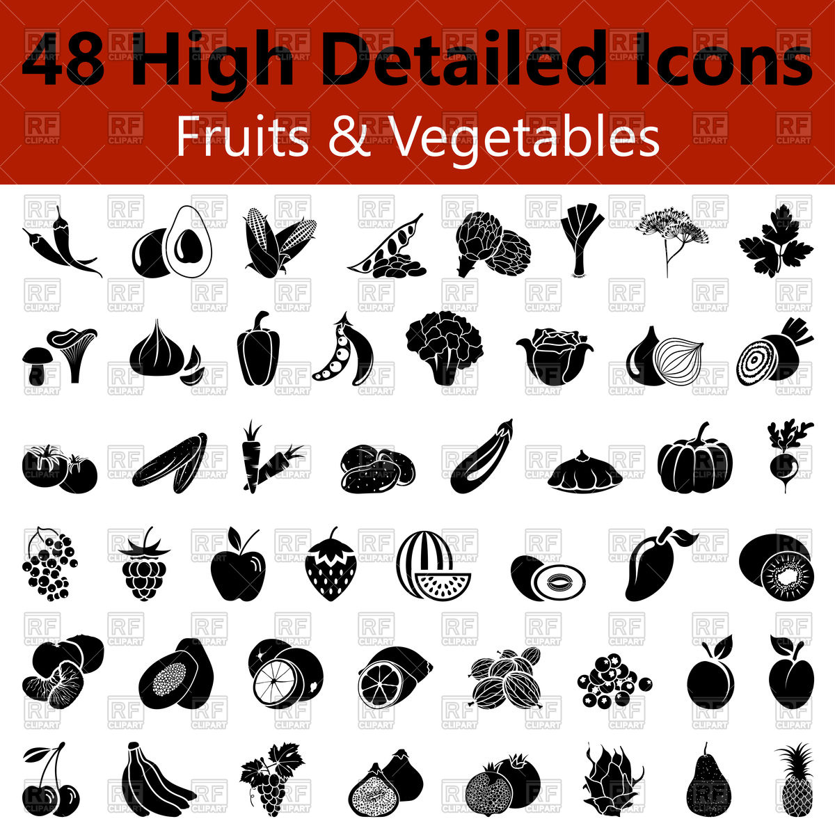 1200x1200 Set Of Fruit And Vegetables Icons Vector Image Of Food