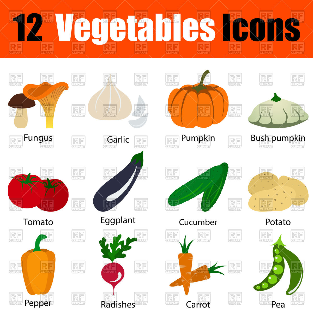 1200x1200 Set Of Vegetables Icons Vector Image Of Plants And Animals