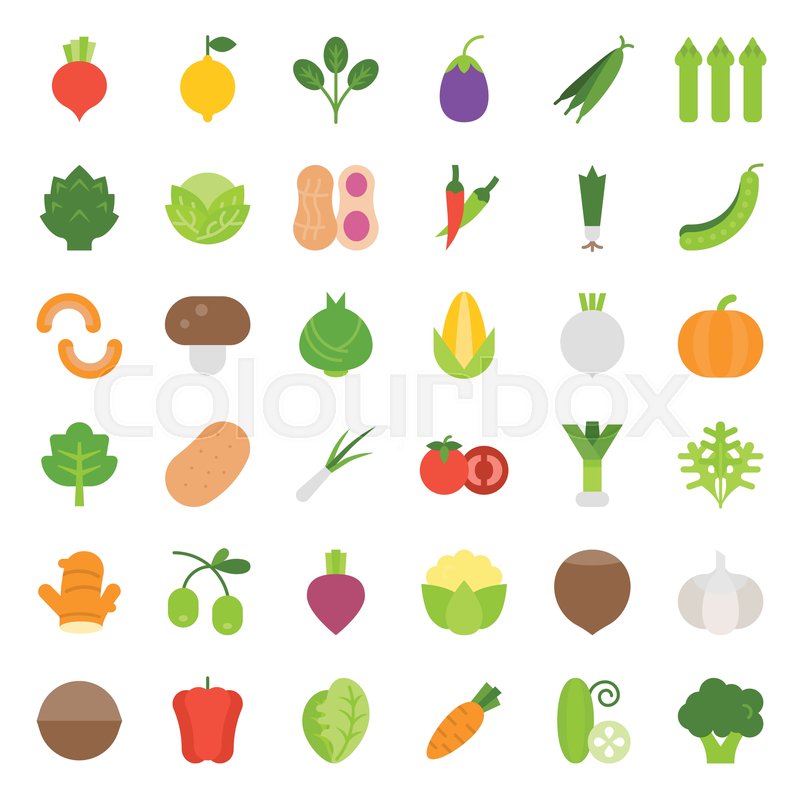 800x800 Vegetable Icon Set, Flat Style Vector Stock Vector Colourbox