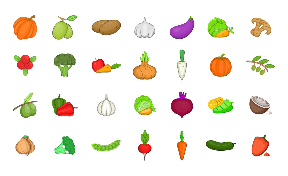 1000x611 Vegetables Icon Set Cartoon Set Of Vegetables Vector Icons