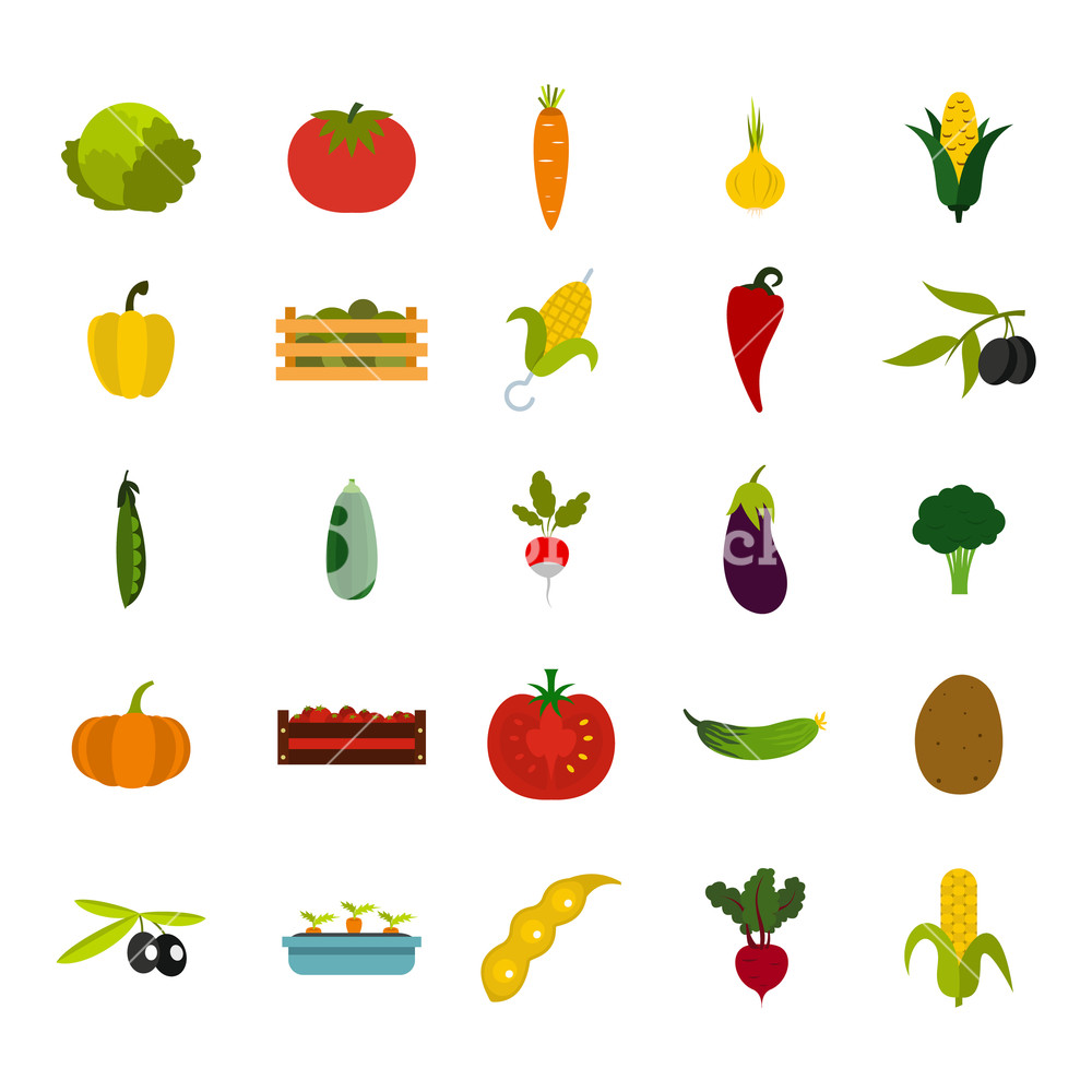 1000x1000 Vegetables Icon Set Flat Set Of Vegetables Vector Icons For Web